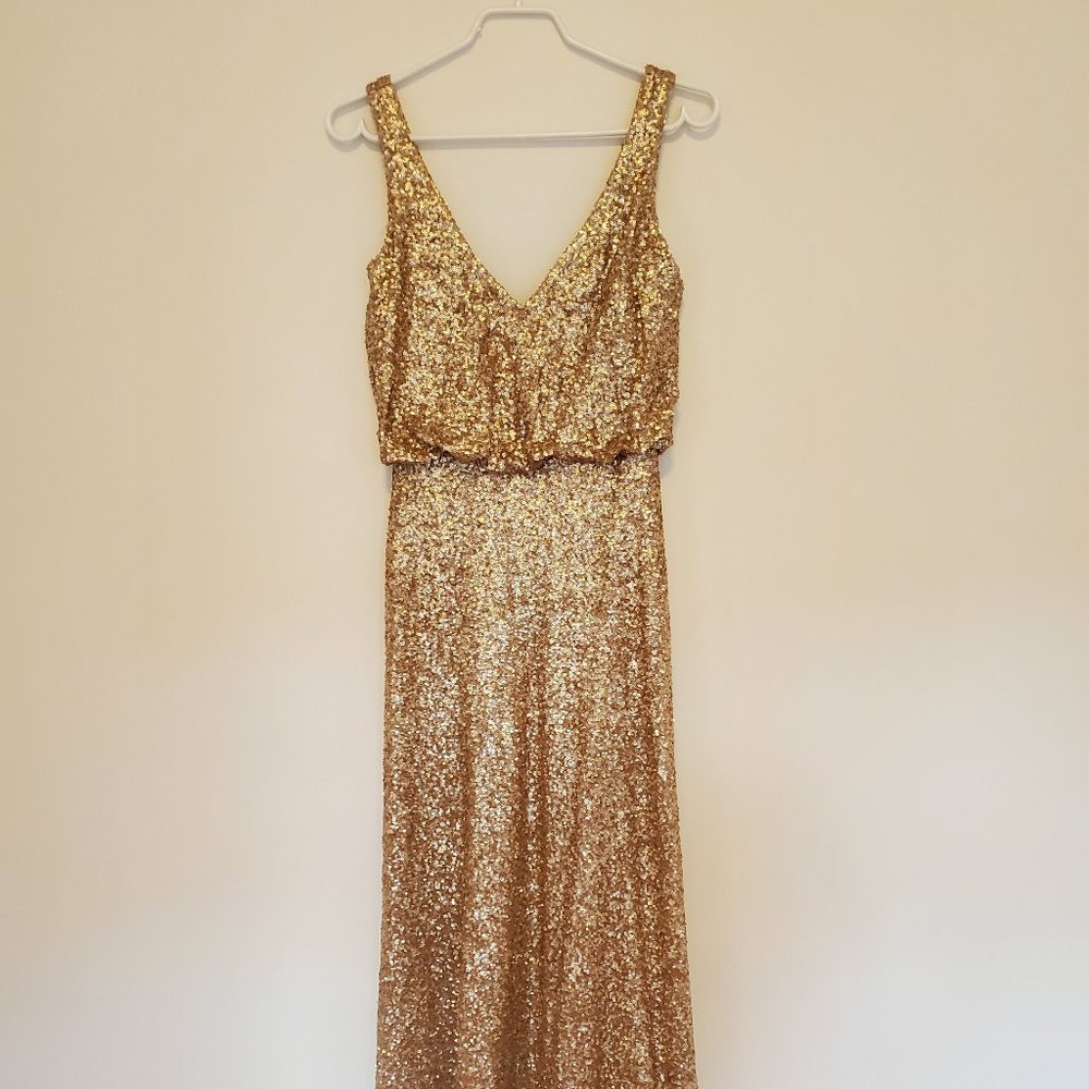Sorella Vita gold sequined bridesmaid dress